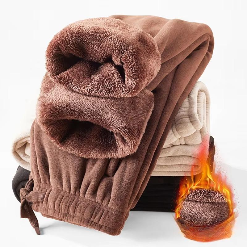 Men's Winter Pants Thickened Solid Zip Pocket Double-sided Polar Fleece Knit Sweatpants Windproof Pants