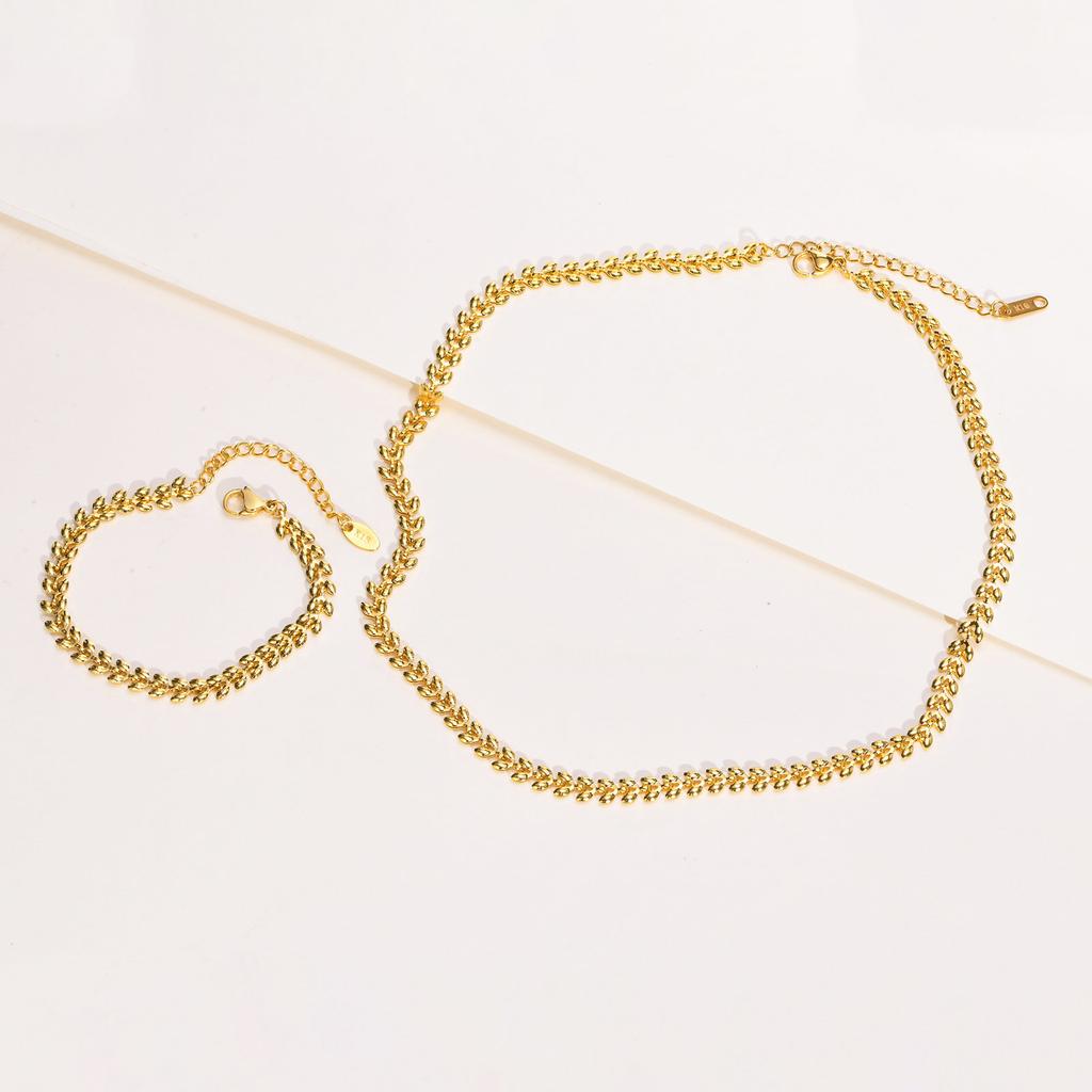 Women's Chic Chokers Necklaces, Gold Color Stainless Steel Wheat Chain Bracelet, Collar Necklace, Fashion Jewelry Gift To Girls