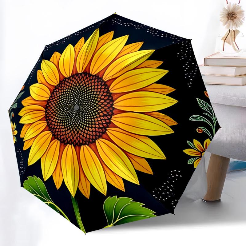 1pc Sunflower Pattern Automatic Folding Umbrella - 8-Rib Compact Travel Umbrella Durable & Portable for Outdoor Use, Perfect Gift041