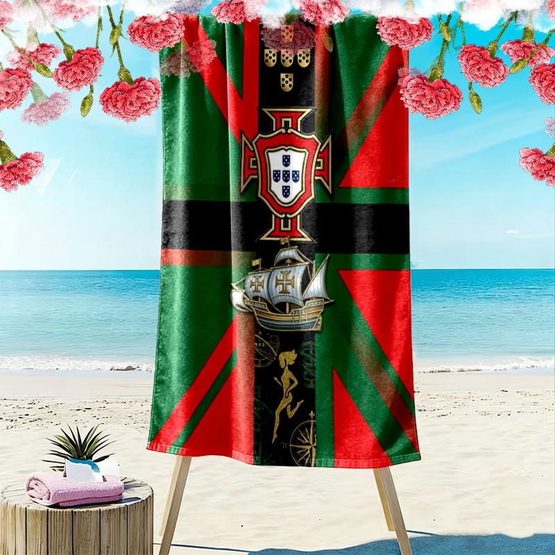 Portuguese Heritage Royal Emblem Beach Towel Beach Towel for Vacation Photos Portable for Travel Outdoor Pool Towel Seaside Absorbent Bath Towel