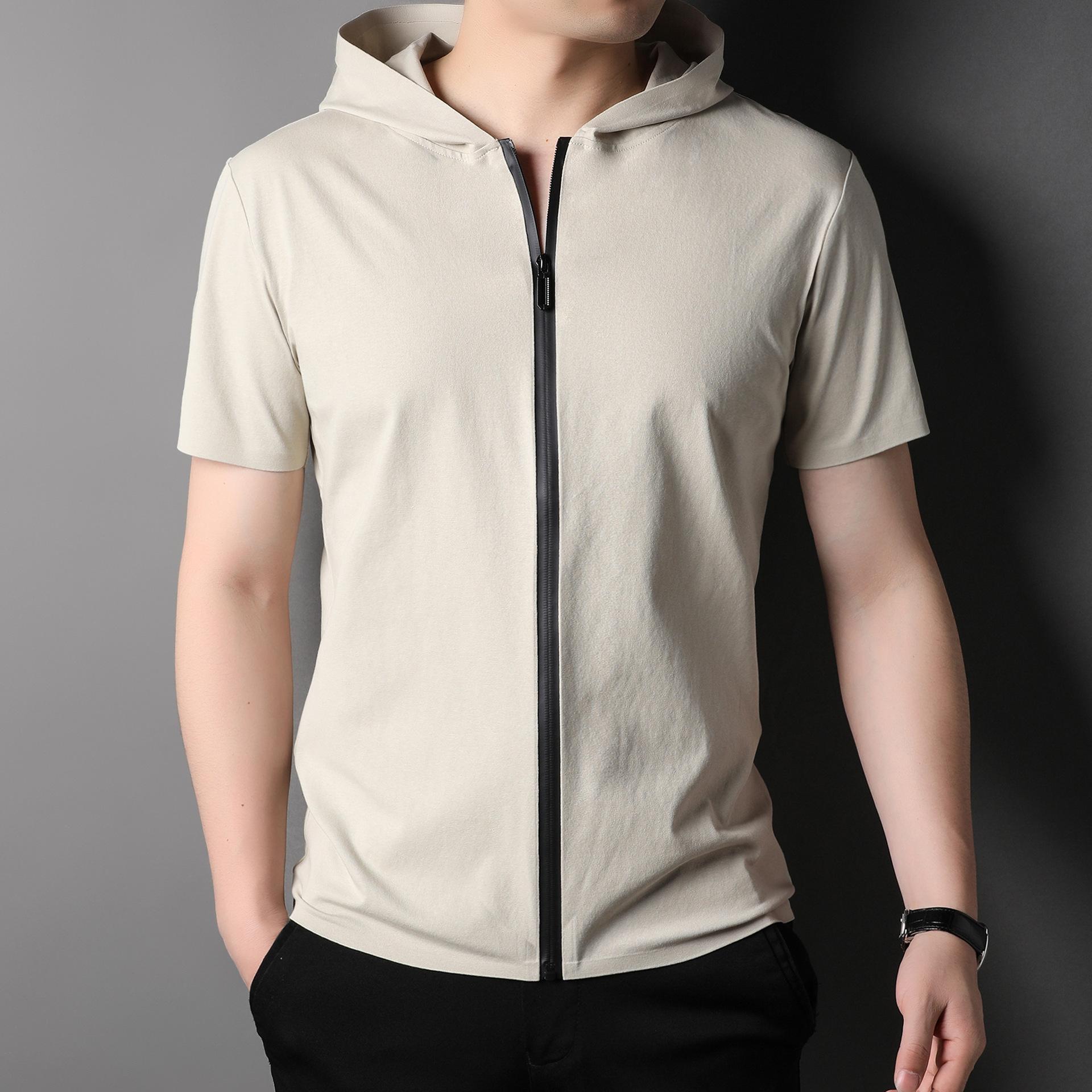 

Новая мужская футболка с короткими рукавами, мужская летняя мужская футболка с капюшоном и половиной рукавов, модная брендовая футболка на молнии, молодежная майка, мужская футболка с короткими рукавами M