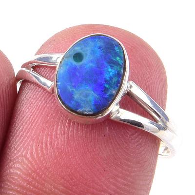 Natural Australian Opal Gemstone 925 Solid Sterling Silver Jewelry Ring S.8 I9L26