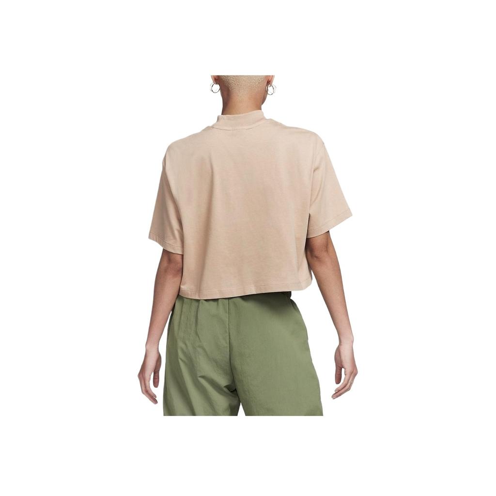 Nike Half High Neck Solid Color Simple Comfortable Drop Shoulder Short Sleeve T-Shirt Women T-Shirts Brown DQ6197-200