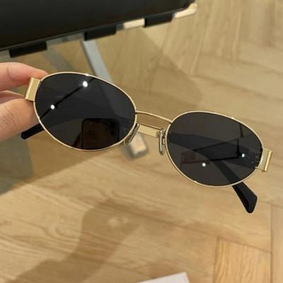 New Oval Frame Sunglasses Retro Metal Small Frame Sun Glasses Fashion Women'S High-End Sense Sun Screen Glasses Trendy Shades