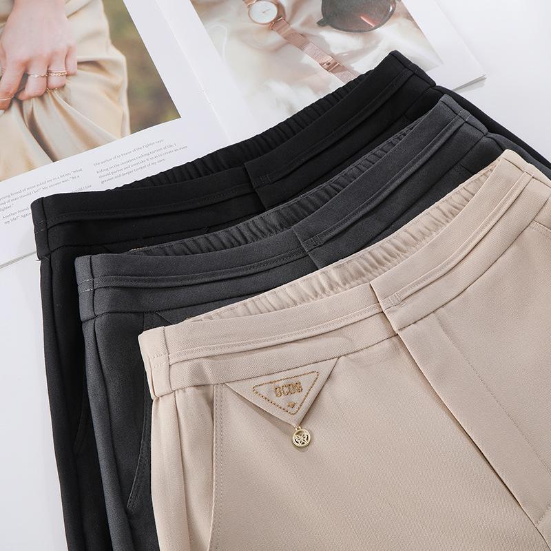 2025 Spring Women's High-End Wide-Leg Black Drape Pants - Casual High-Waisted Straight-Leg for Spring & Autumn