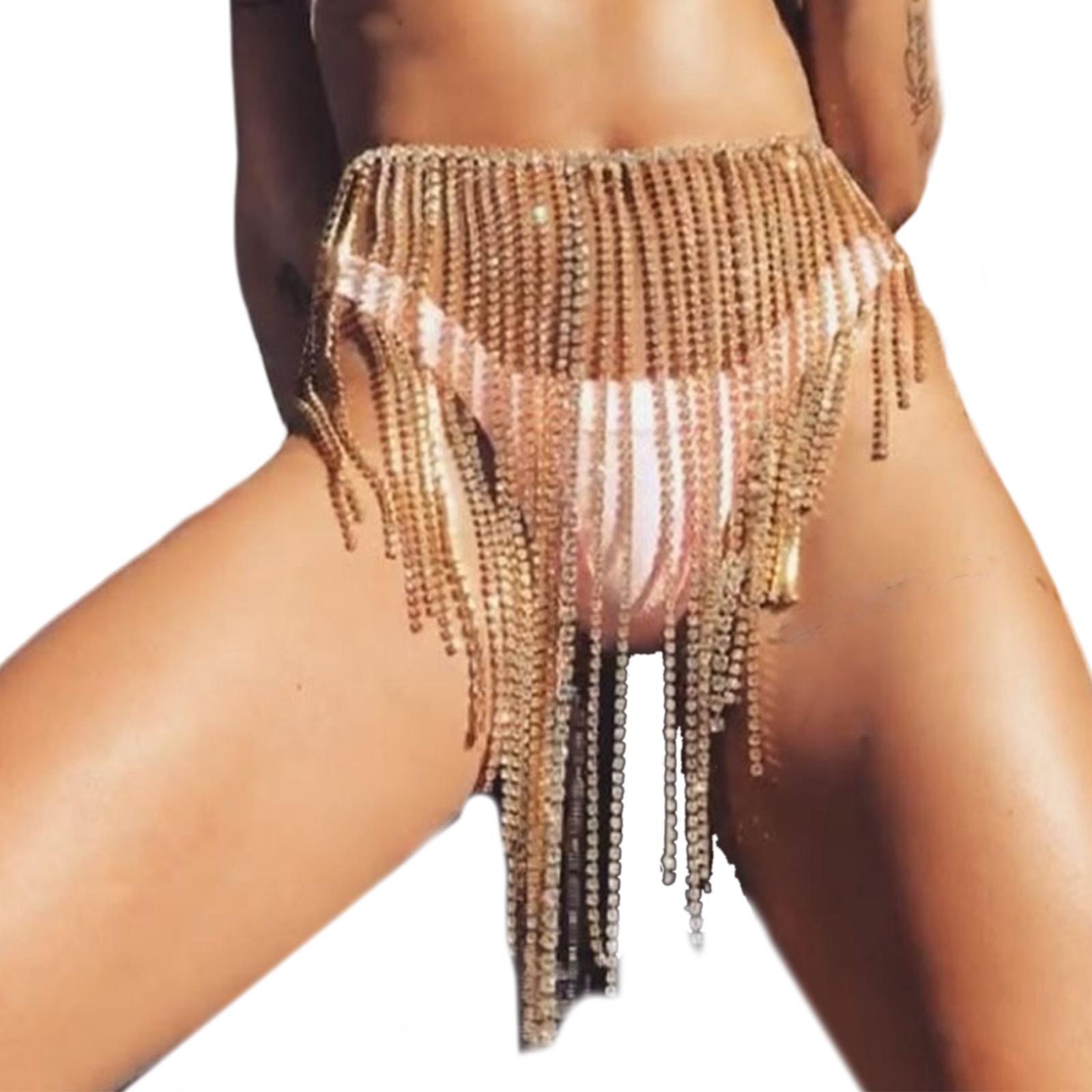 

Sexy Body Chain Shinning Waist Chains with Rhinestone Tassel Pendant Night Club Body Jewelry for Woman Hot Girls золотой