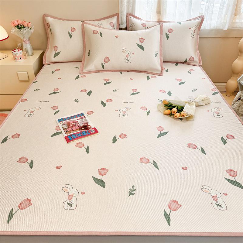 New Cute 3-Piece Ice Vine Cooling Mat Pillowcase & Bed Sheet Set with Digital Print - Spring/Summer