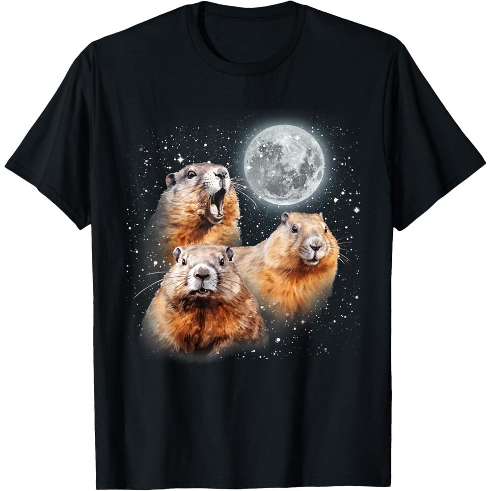 Funny Three Groundhog Moon 3 Groundhog Head Groundhog Day Cotton Men T Shirt XS чёрный