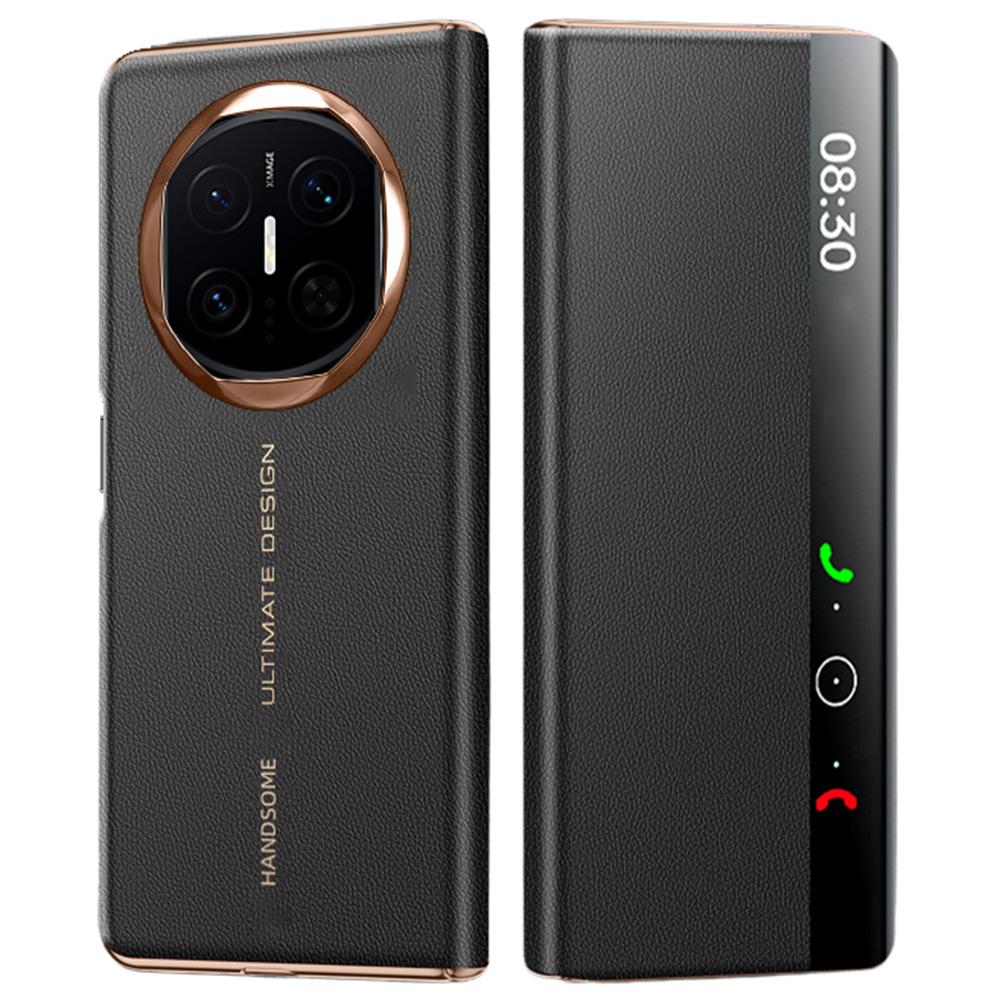 Für Huawei Mate X7 Hülle Litschi-Textur Leder Smart View Flip-Handyhülle Vollschutz Auto Sleep Wake