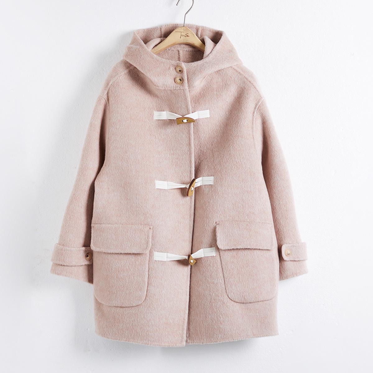 

Женское шерстяное пальто Liziqi на пуговицах с капюшоном, зима 2024 - Свободный крой для миниатюрных размеров M (recommended 60-70 kg) розовый