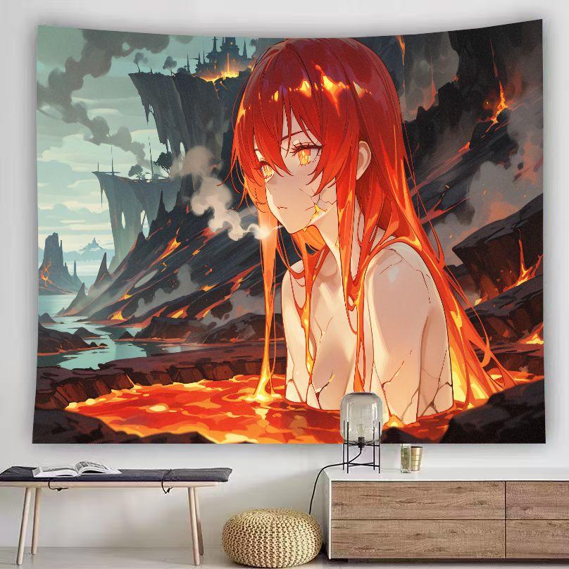Star Angel Anime Girl Tapestry Night Lotus Pond Sky Lantern Lake Scenery Wall Hanging Calm Aesthetic Bedroom Dorm Decor