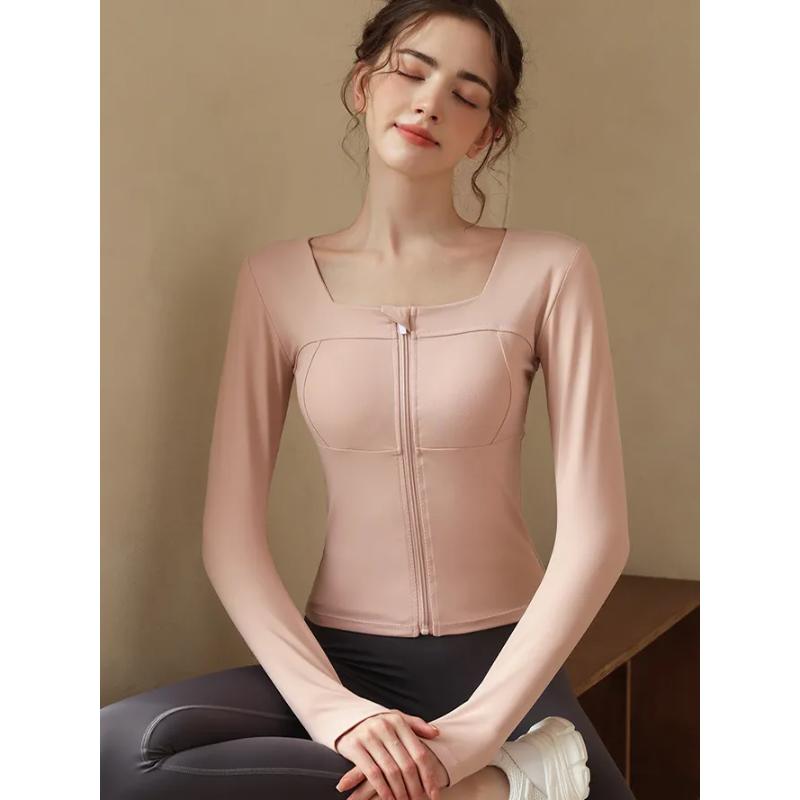 

New Yoga Clothes for Women Autumn Winter with Chest Padded Jackets Slim Running Sports Quick-drying Fitness Clothes M розовый