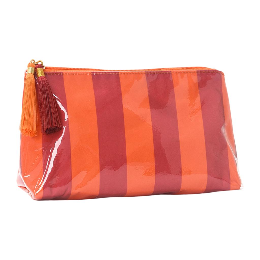PVC Striped Cosmetic Bag Tassel Zipper Makeup Storage Pouch Waterproof Travel Toiletry Organizer Bag
