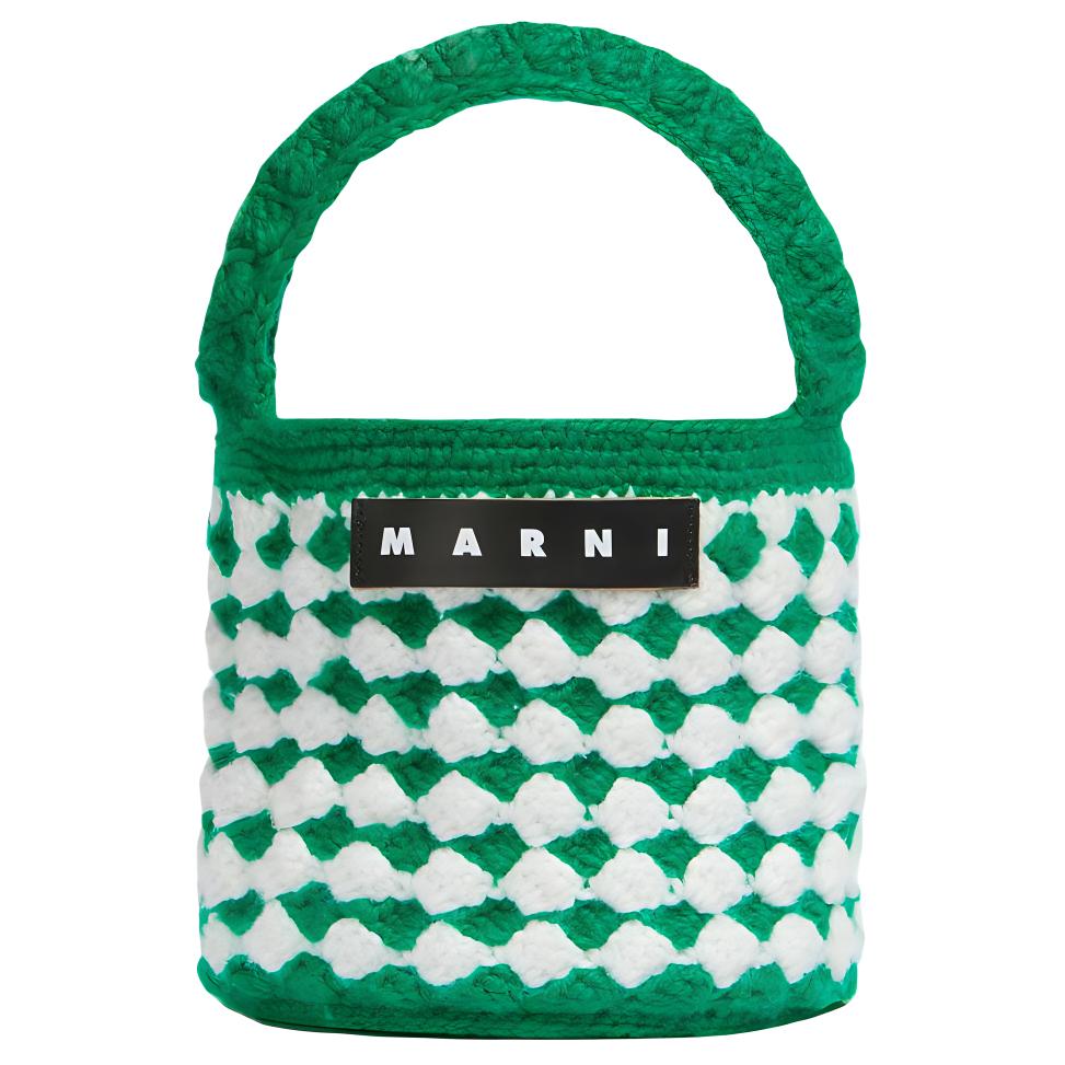Marni Marker Rosal Letter Patch Crochet Knit Handbag Women Handbags Green SHMH0202A0FW305STV30 Basic Set (Bag+Dust Bag)