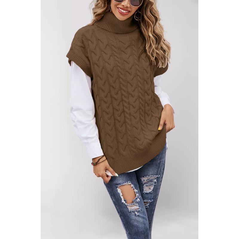 YYFS Women's Fashion Casual Fall Winter Solid Color Print Sleeveless High Neck Tops Women's Clothing Woolen Knitwear Sweaters