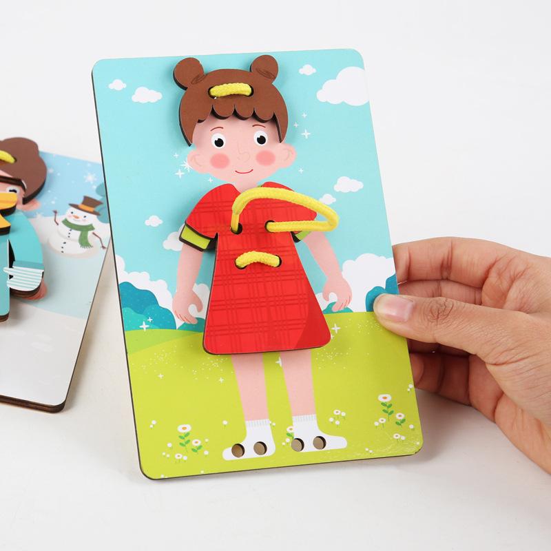 Children's Early Education Puzzle Ability Changing Clothes Puzzle Wooden Threading Board Changing Games Boys and Girls Building Blocks Baby Toys