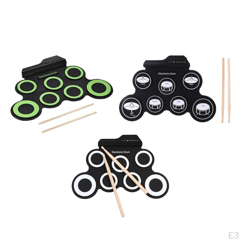 Set 7 Pad Roll Up Drum with Built-in Speaker Sticks