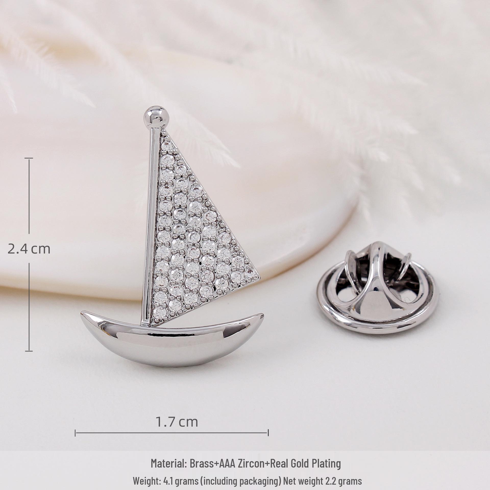 Smooth Sailing Sailboat Brooch: Luxury Zirconia Lapel Pin for Men Women