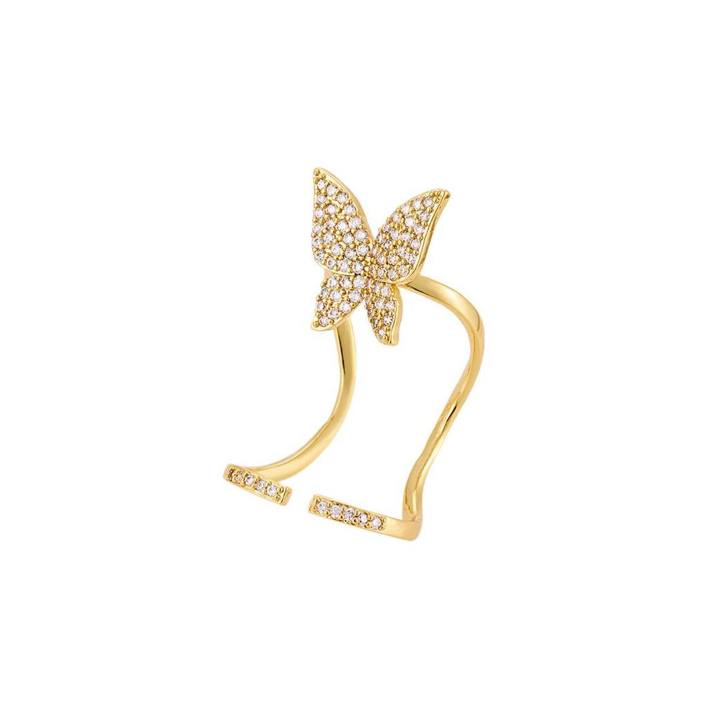 Long Butterfly Rhinestone Open Ring: New European American Fashion Statement Ring