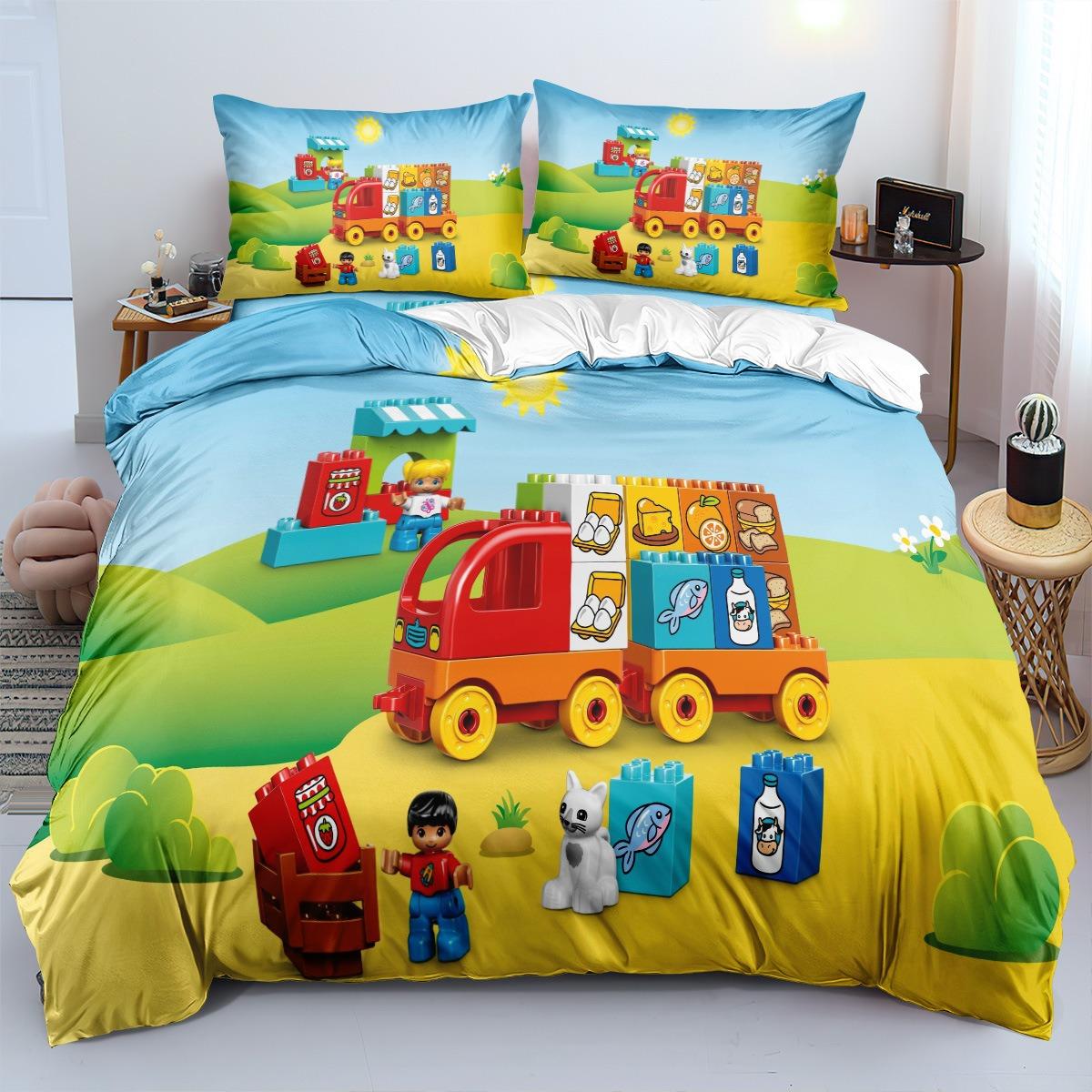 

Bedding Set Cartoon Train Farm Duvet Cover Set Double Full Size Queen Bed King Size Duvet Cover Pillowcase Gifts for Kids 135x200cm