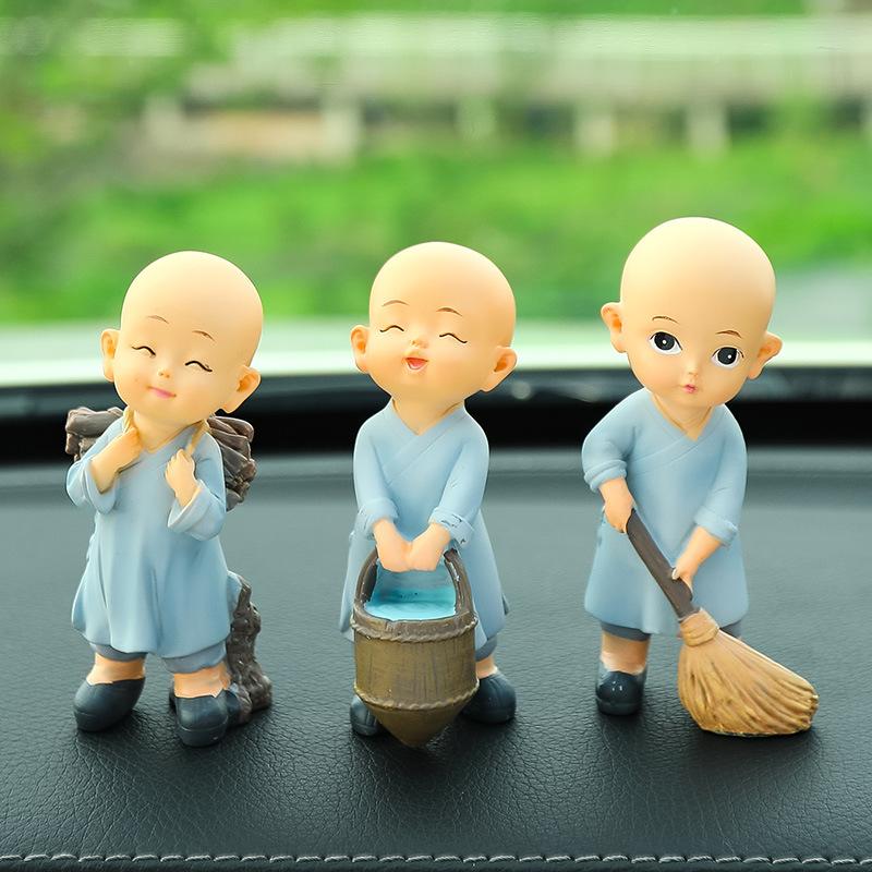 5pcs Car Ornaments Car Mounted Creative Sweeping Band Little Monk Cute Resin Crafts Little Monk Decoration Props Inside The Car