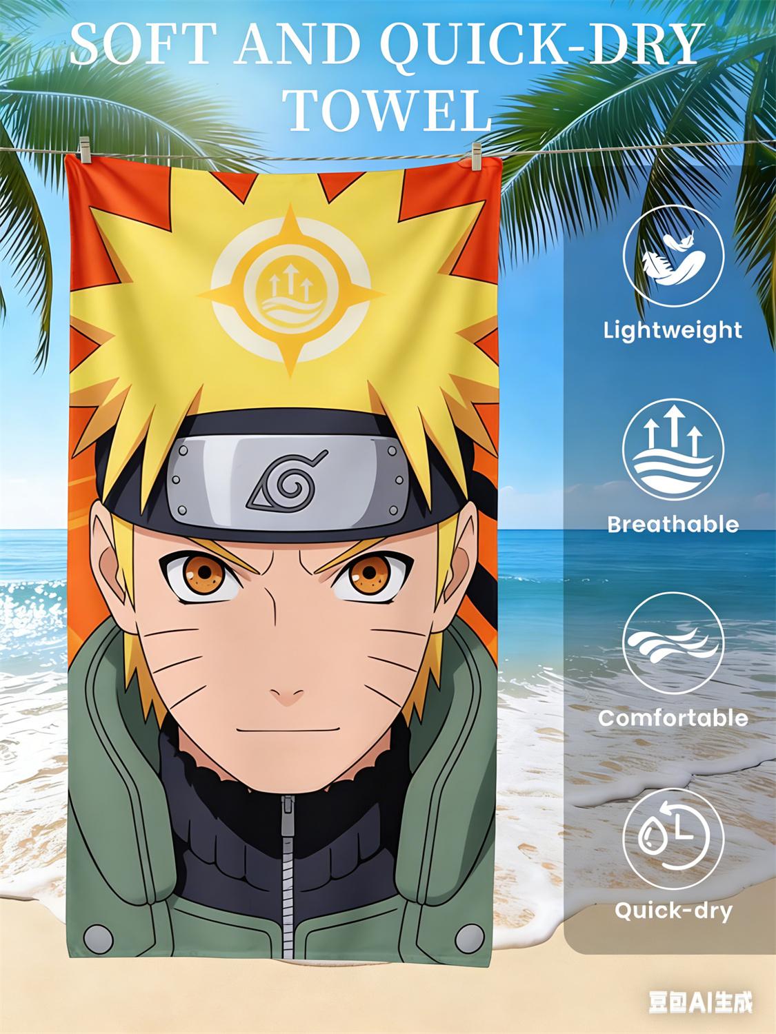 

Naruto Beach Towel, Anime Fan Favorite Character Print Quick-Dry Towel for Beach, Pool, Vacation and Anime Enthusiasts W40*H60(CM)