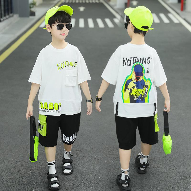 Boys Clothes Sets Summer Short Sleeve Sweatshirt + Pants 2PCS Kids Clothing Children Outfits Teenage 4 6 8 10 12 Years