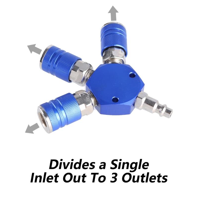 Air Splitter 3-Way Manifold with 3Pcs Industrial Coupler Plug Air Compressor Hose Accessories Quick Connector Fittings