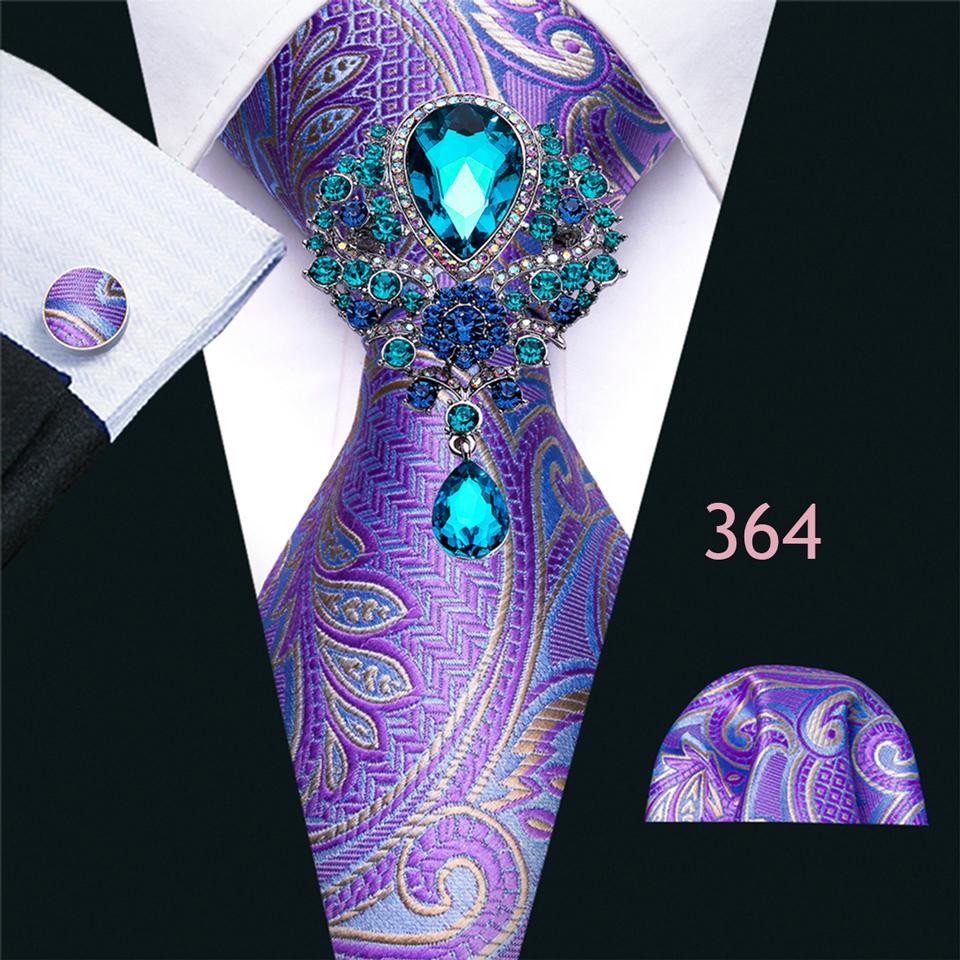 Barry.Wang Herren Luxus Krawatten mit Brosche Einstecktuch Manschettenknöpfe Paisley Seide Krawatte Gewebt Hochzeit Set