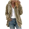 Women's Fashionable Plush Zipper Solid Color Pocket Hooded Long Sleeved Loose Warm Jacket