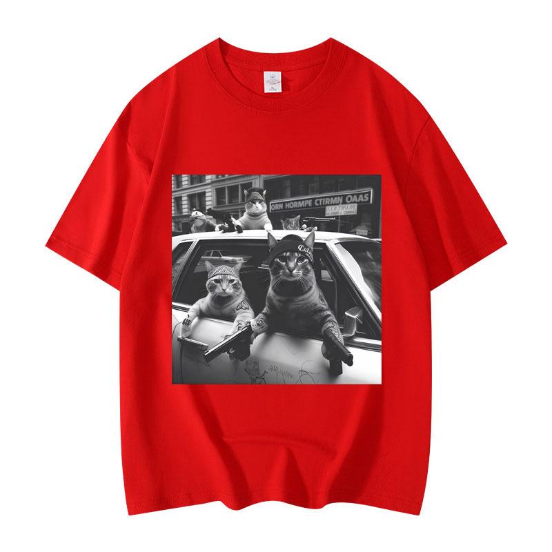 Funny Cat Gang Meme Graphic T Shirts Men's Women's Fashion Vintage Short Sleeve T-shirt High Quality Cotton Oversized T-shirts