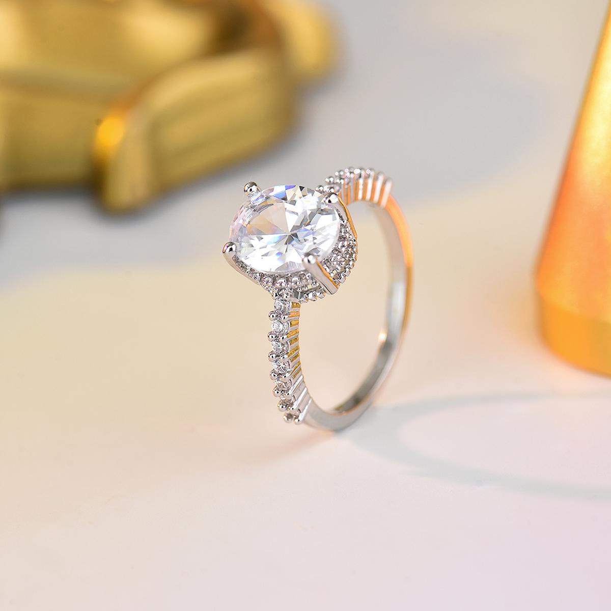 

Luxury Shiny CZ Engagement Ring Romantic Silver Color Pave Band For Women Daily & Bridal Wear All Season