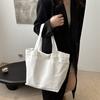 Large Capacity Minimalist Korean Style Solid Color Canvas Tote Bag For Women In Black And White