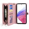 MEGSHI 017 Series For Samsung Galaxy A33 5G Detachable Magnet Cover Zipper Wallet PU Leather Flip Case with Wrist Strap