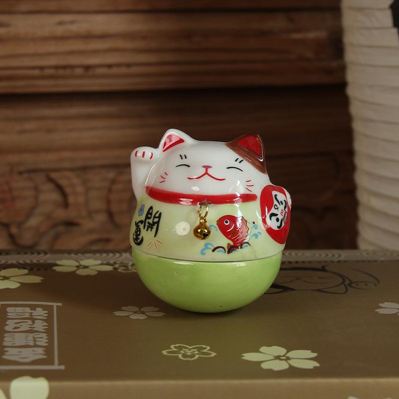 Japanese Ceramic Maneki-neko Lucky Cat Wobbling Figurine Bedroom, Living Room, Study Desk Decorative Ornament