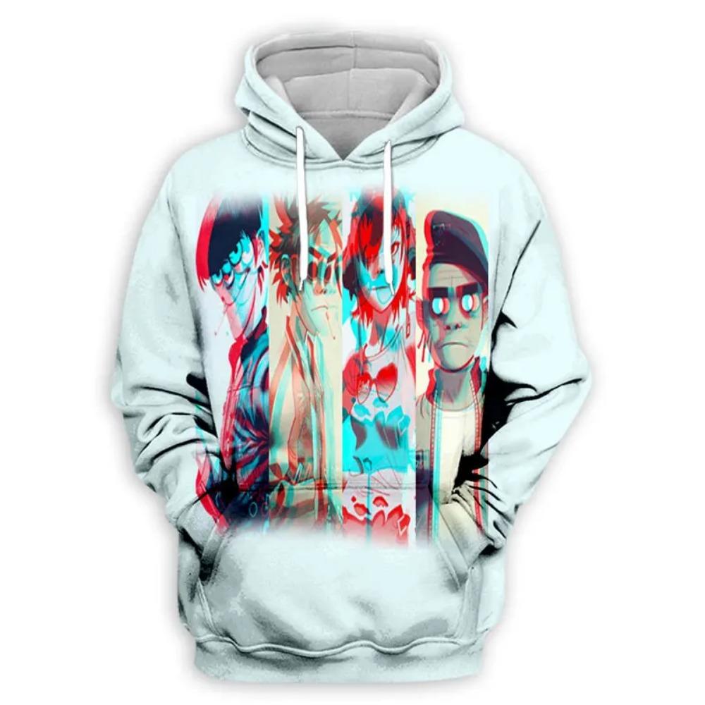 Mikina s kapucí Gorillaz Band s 3D potiskem pro děti, ležérní nadměrný Y2k Harajuku top s kapucí, chlapecká mikina