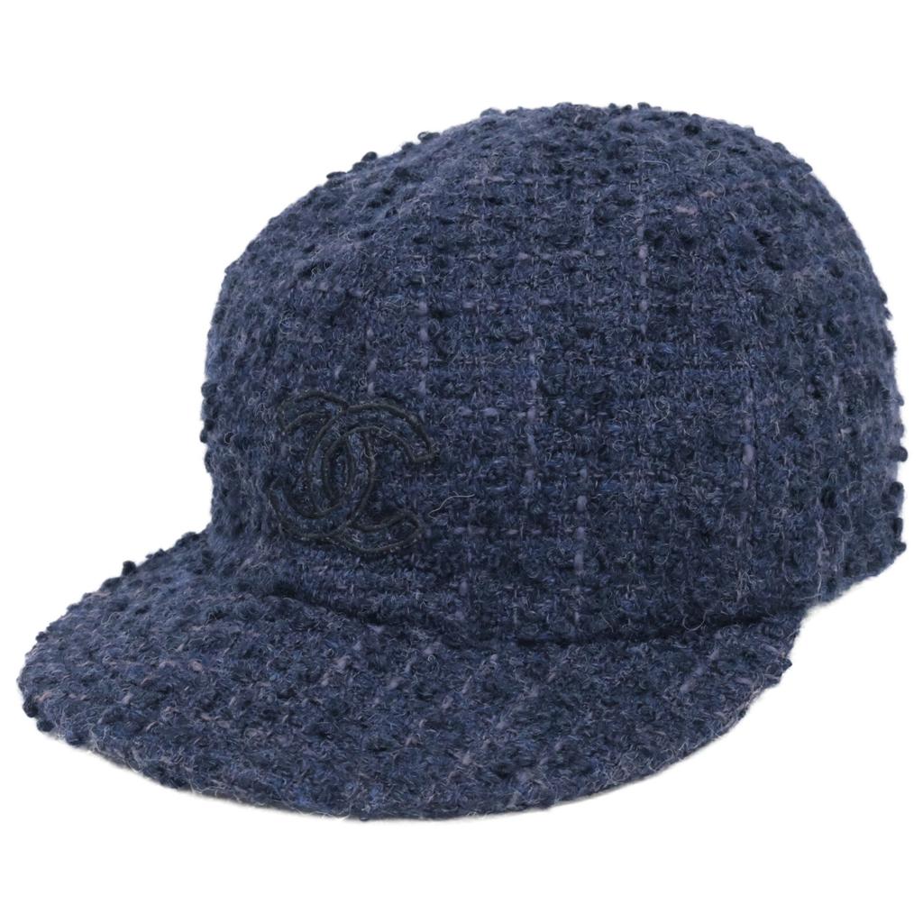Chanel 22AW AA8562 CC Logos Tweed Cap Hat M NavyUsed