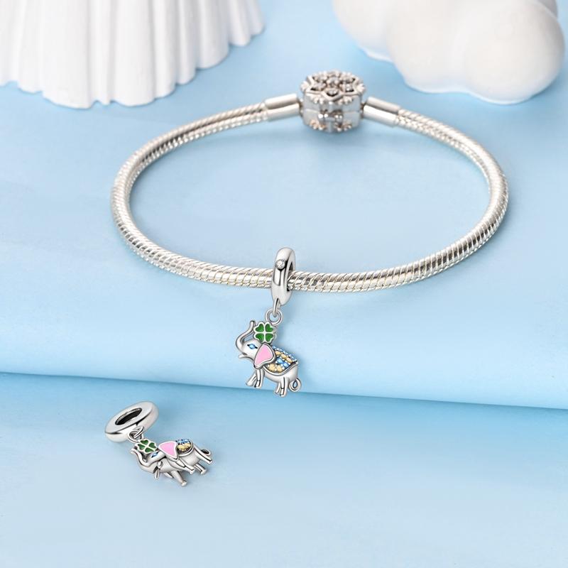Charm Bead Components Authentic Original Copper Metal Four-leaf Clover Elephant Pendant Bead Component Bead Components Compatible With Bracelet High