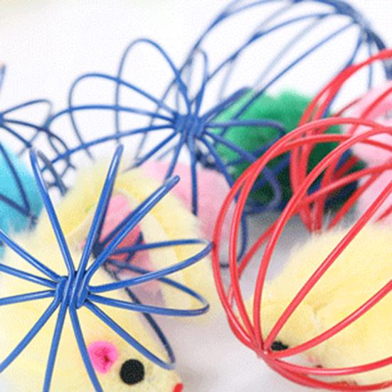 Funny Pet Cat Kitten Fake Mouse Rat Mice Ball Cage Play Interactive Game Toy