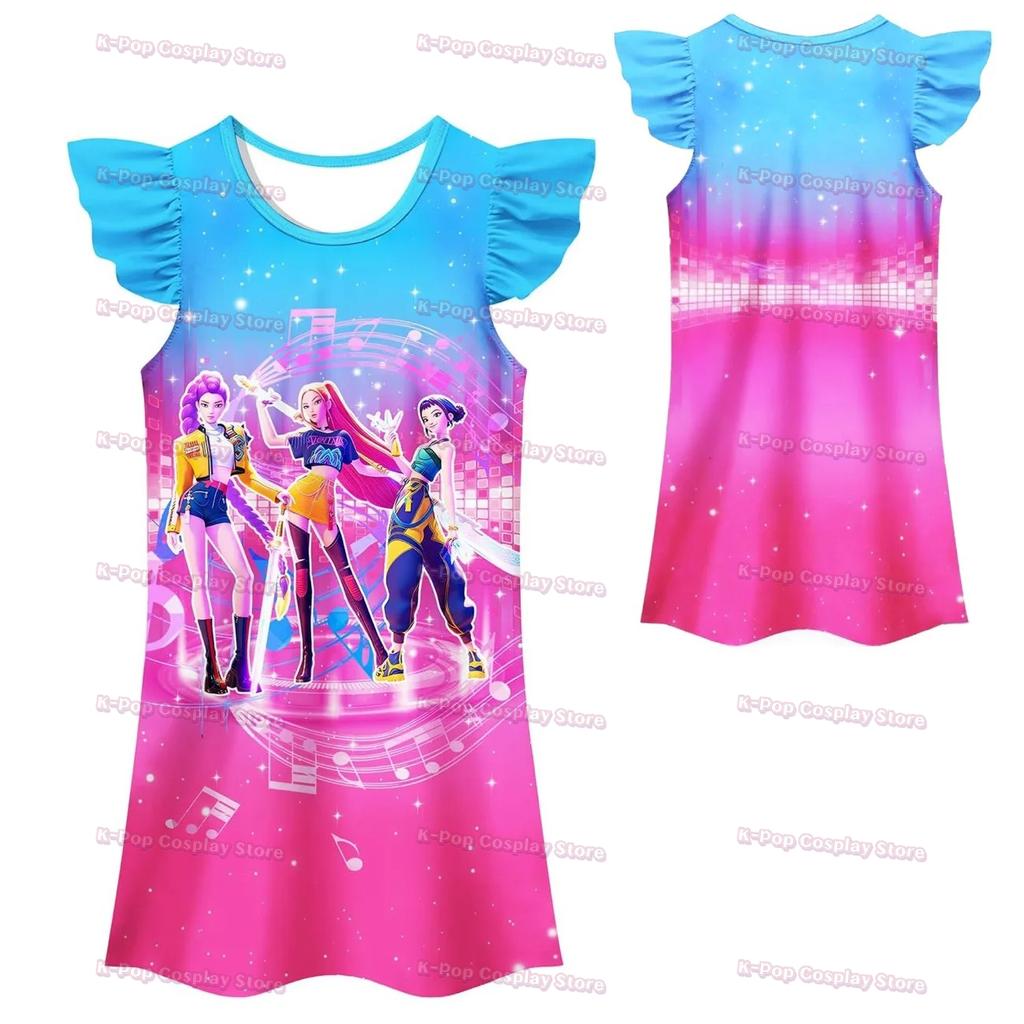 Huntrix Rumi Mira Zoey Kostümü Çocuklar Kpop İblis Avcıları Cosplay Elbisesi Bebek Kızlar için Yaz Geceliği Karnaval Partisi Vestidos