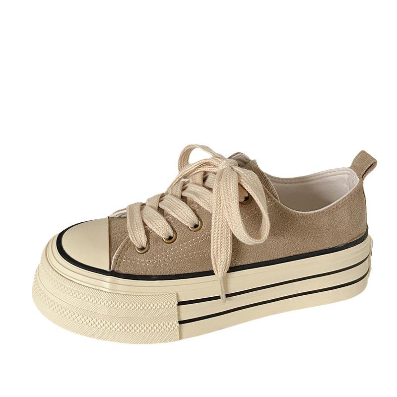 

H1219 осенние популярные низкие парусиновые туфли на платформе-маффин, женские туфли с круглым носком в стиле ретро 2025 года в стиле колледжа 35 хаки