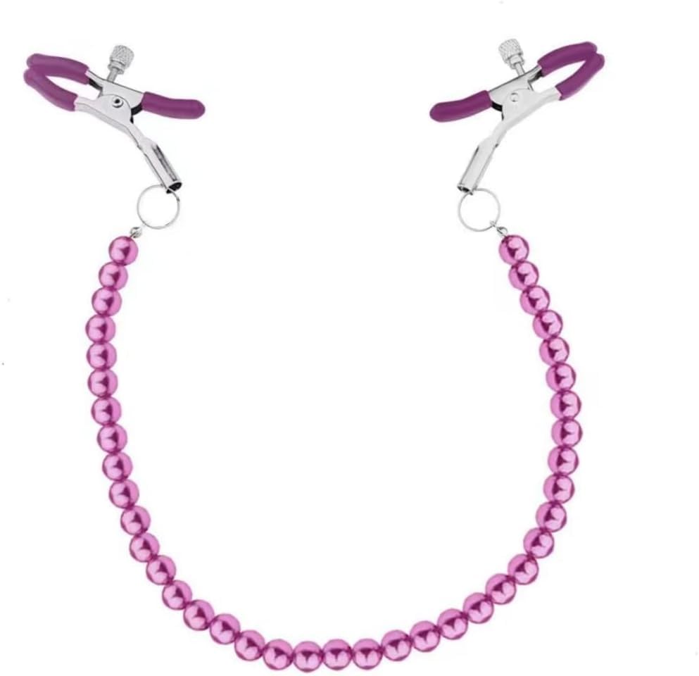 Stainless Steel Suction Cup and Pearl Body Chain with Nipple Clip Nipple Decorative Adult Pleasure Toy for Adjustable Pressure Breast Clamps Clamps,