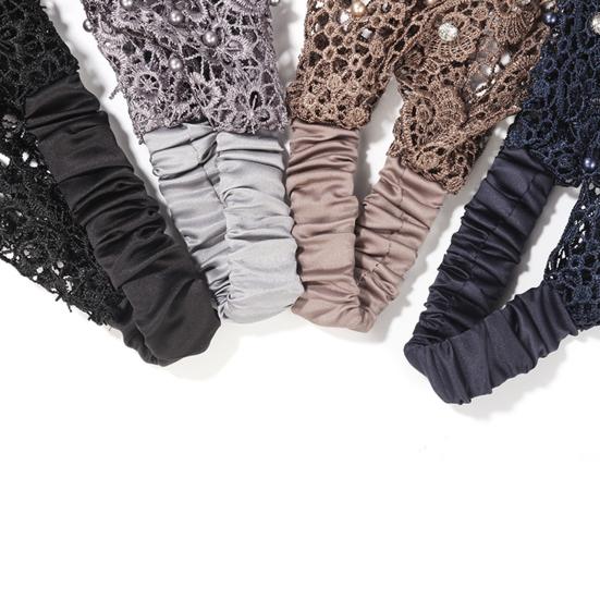 Krajková čelenka zdobená umělými perlami Dámská vysoce elastická široká vlasová gumička s designem pětilisté květiny Vlasové doplňky