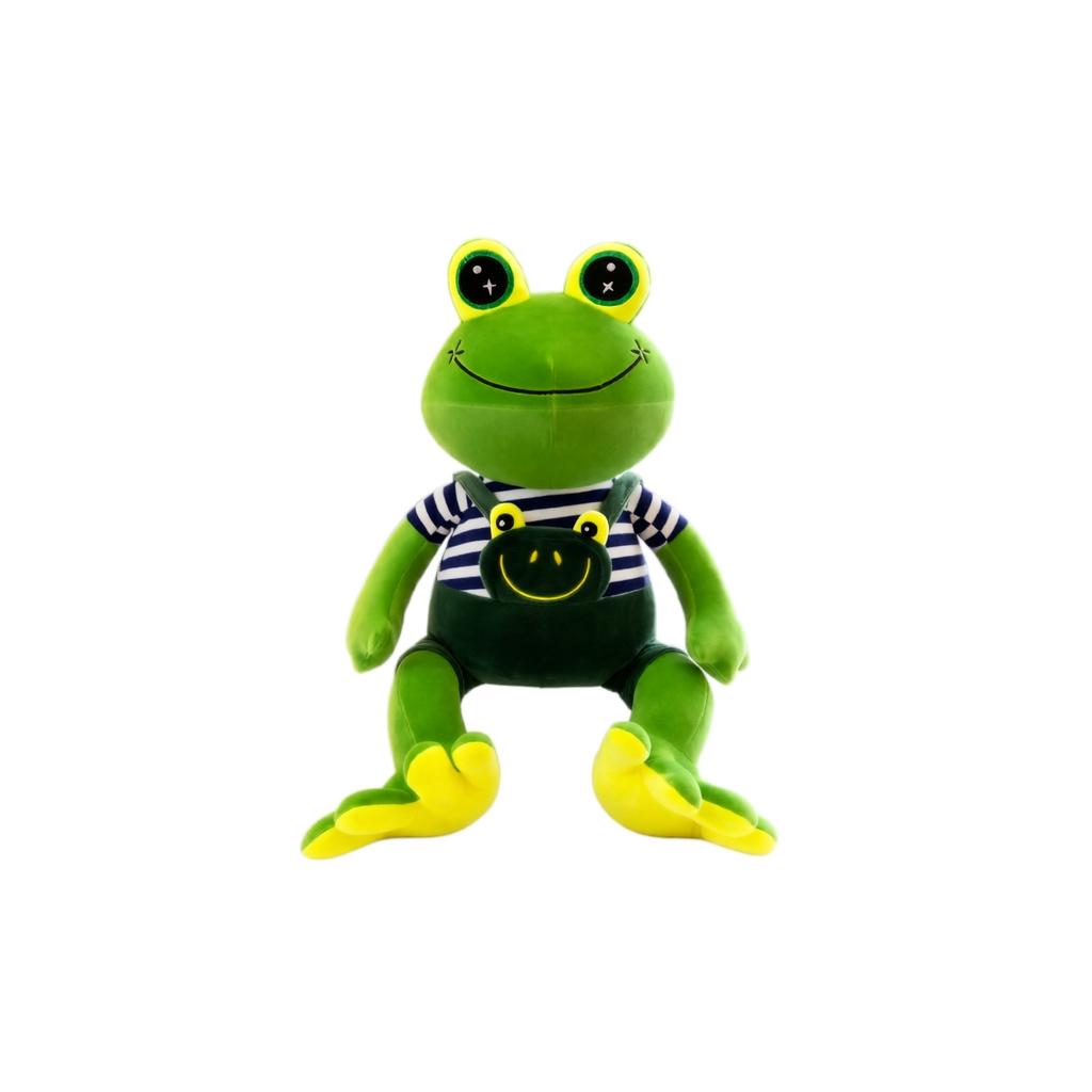 Soft Plush Frog Stuffed Animal Toy 30cm 40cm Size Sitting Design with Overalls and Striped Shirt Collectible Plush Toy for Display and Gift