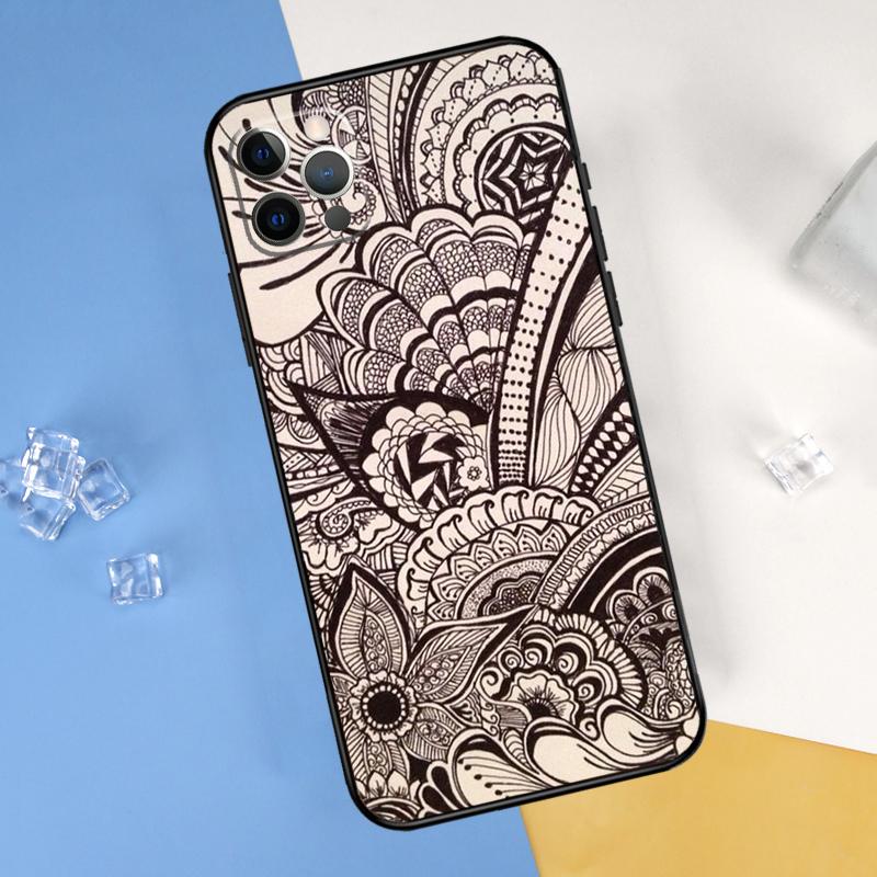 Indian Floral Henna Mandala Phone Case For iPhone 16 Pro Max 12 13 Mini 11 14 15 Pro Max XR 16 15 Plus 16e Cover Shell