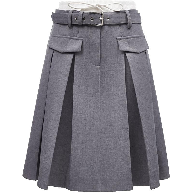 

VEROMODA 2025 Spring Pleated Faux Double Waistband Midi Skirt M