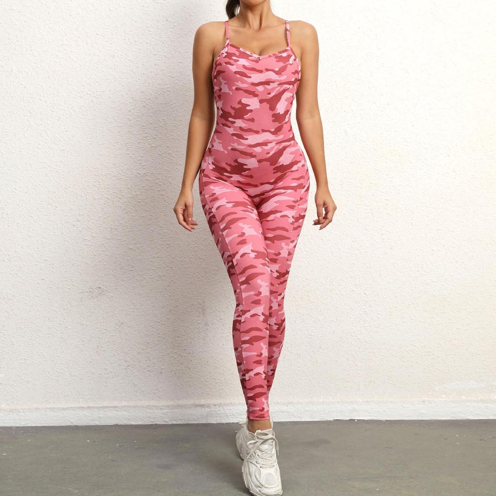 Europäischer & Amerikanischer V-Ausschnitt Rückenfreier Yoga Jumpsuit - Enganliegende Sport- & Fitnessbekleidung für Damen
