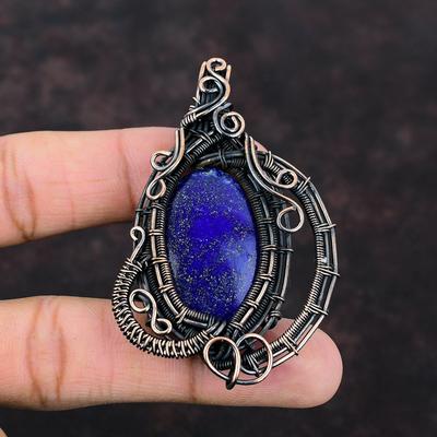 Wisiorek z lapis lazuli, owinięty drutem miedzianym, ręcznie robiona biżuteria, antyczny wisiorek, wisiorek z kamieniem szlachetnym, lapis lazuli, biżuteria miedziana, prezent dla niej