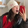 Wool Knit Cap Warm Beanies Cute Embroidery Bow Knitted Hat  Girls