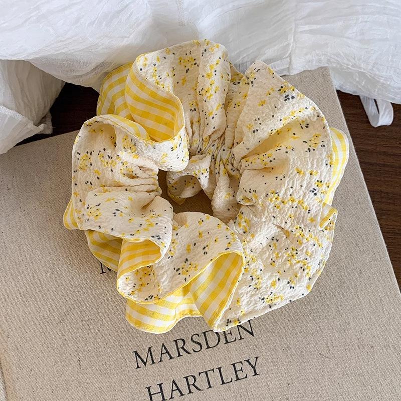 Vintage Stoff Karo Floral Scrunchie Für Frauen Französisch Großes Pferdeschwanz Seil Haargummi Elastisches Haarband Stirnband Haarschmuck